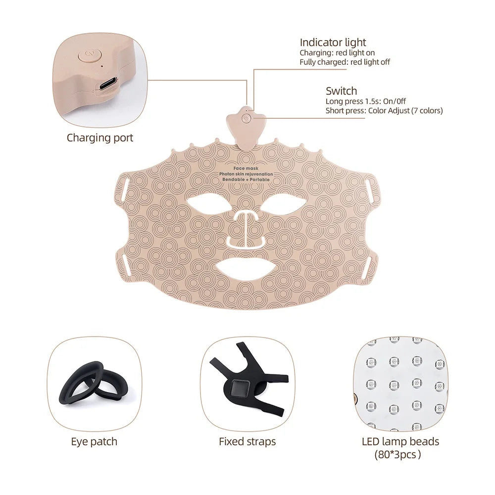 7 Colors Silicone LED Mask Face