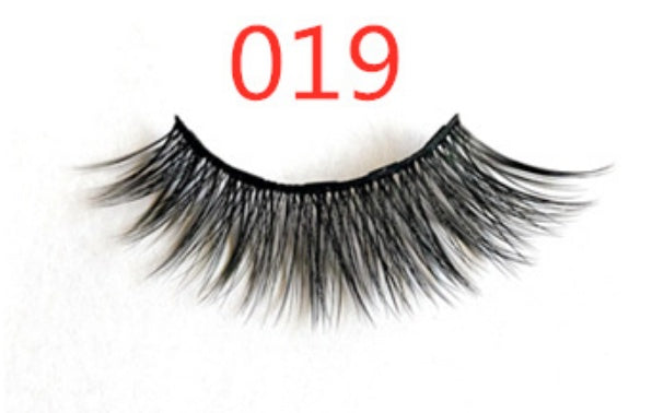 Pair of false eyelashes with '019' in red text on a white background